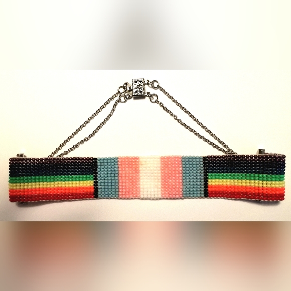 Handmade Loom Woven Beaded Queer and Trans Pride Choker - Picture 2 of 2